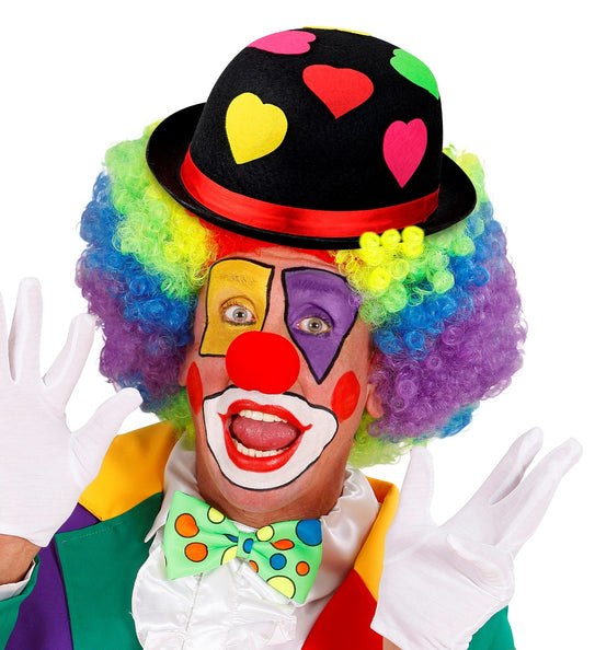 e-carnavalskleding-SYK Zwarte bolhoed clown met hartjes