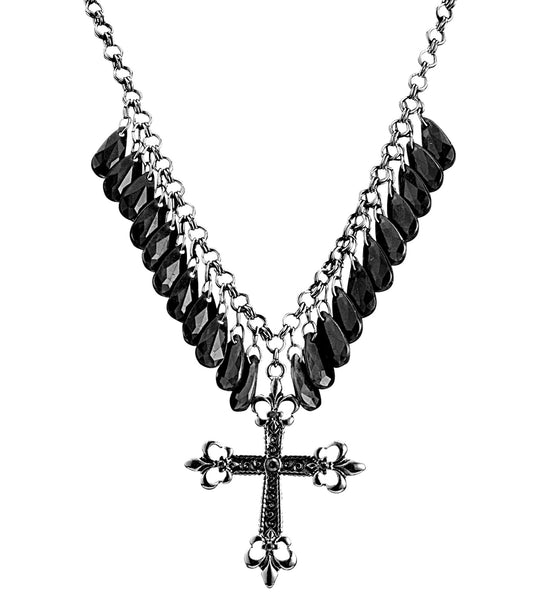 e-carnavalskleding-SYK Zwarte gothic ketting met kruis