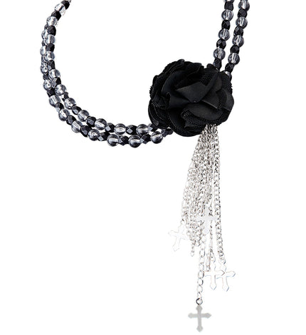 e-carnavalskleding-SYK Zwarte gothic ketting met roos